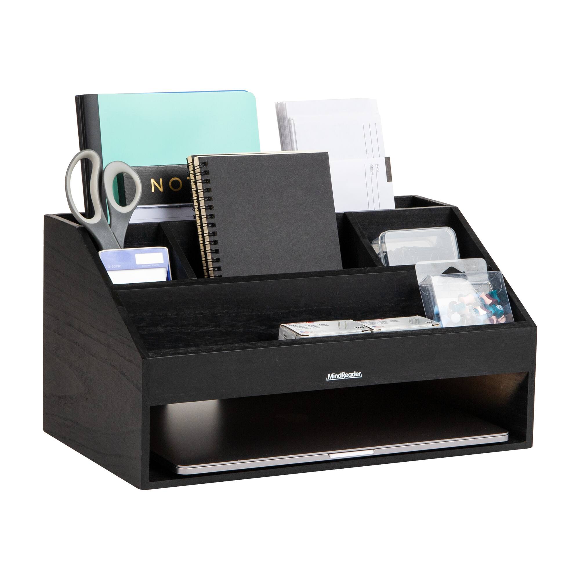 Mind Reader Desk Organizer, File Storage, Accessory Holder, Cord Management, Office, Wood, Black